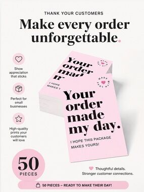 “Your Order Made My Day” - Pink Thank You Cards - 50 Pack